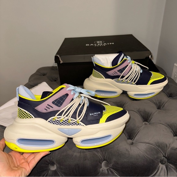 Size 42 Balmain B-bold Panelled Chunky Sneakers - Picture 2 of 15